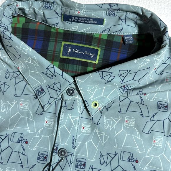 William Murray Scotch Blend Button Down Shirt Carolina Blue Scottie Size XXL NWT - Picture 2 of 14